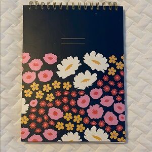 Gift Ready Floral Pink and Yellow Spiral Notebook with Dark Navy Blue Cover